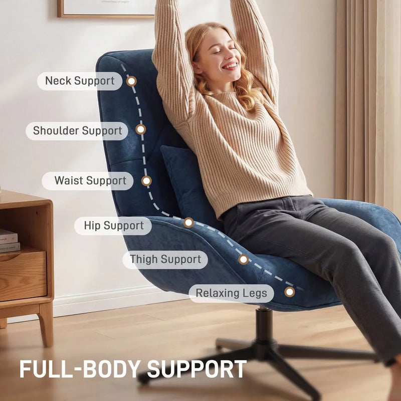 HOMCOM Accent Chair, Chenille Upholstered Swivel Armchair with Lumbar Pillow, High Back, Deep Seat and Metal Legs, Dark Blue