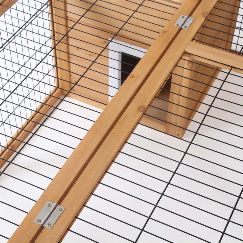 PawHut Rabbit Hutch Outdoor, Guinea Pig House, Bunny Run Cage with Openable Top for 1?2 Rabbits, 123 x 120 x 52cm, Yellow