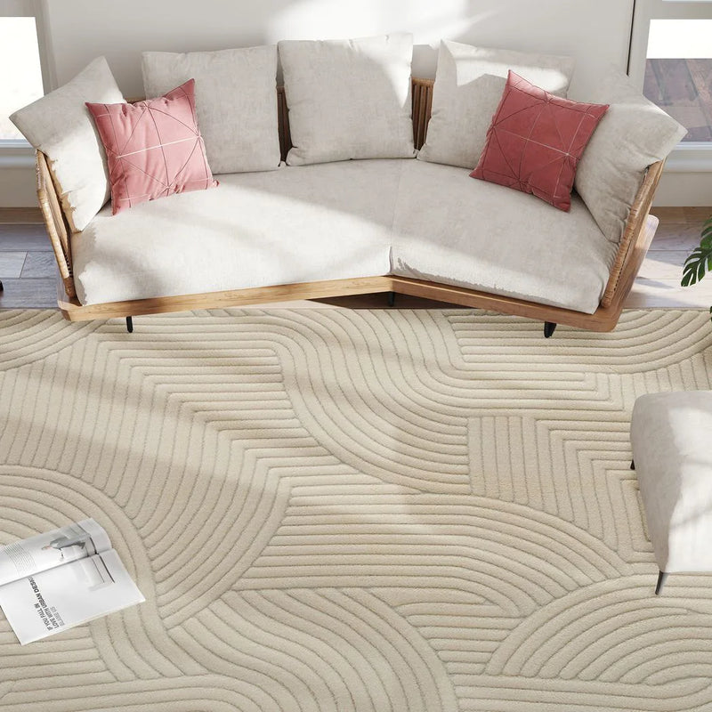 HOMCOM Modern Geometric Rug, Thick Plush, Non-Slip, 160 x 120 cm, Cream, Living Room, Bedroom, Office