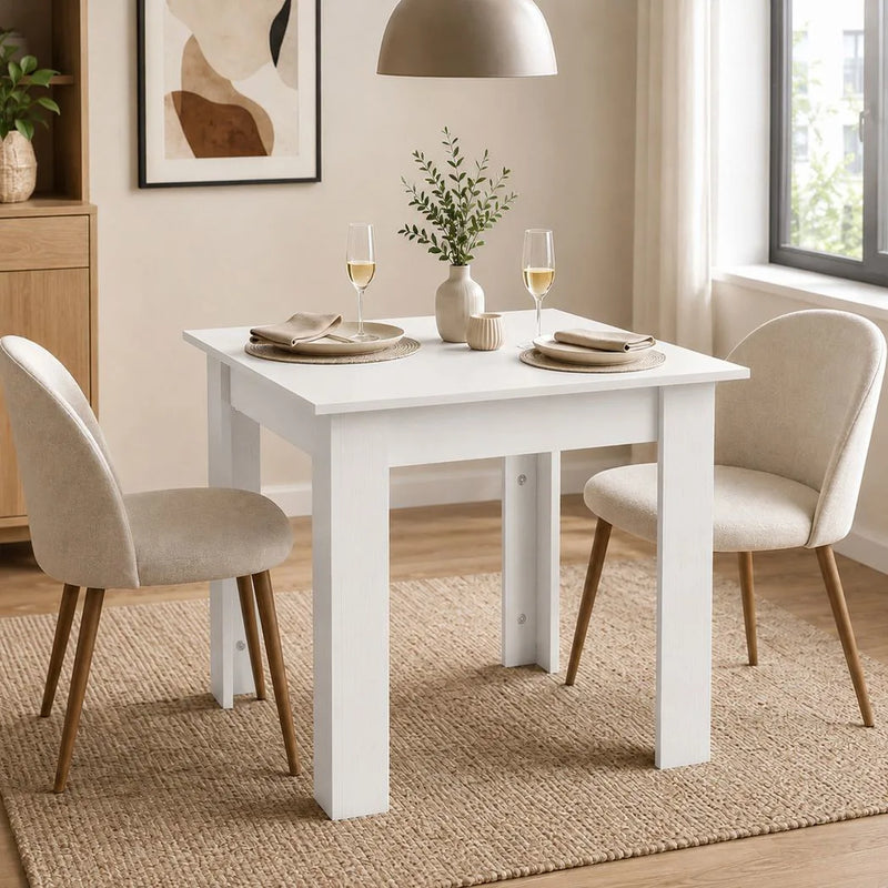 HOMCOM Square Dining Table, Modern Small Dining Table with Wood Effect, Space Saving, Non-slip Foot Pads, White