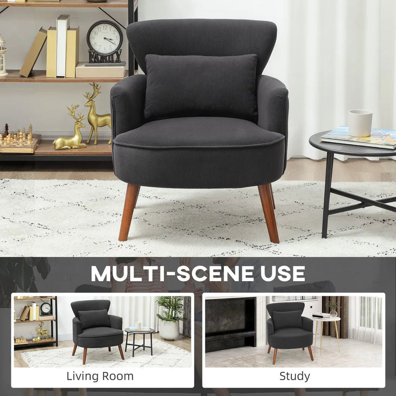 HOMCOM Corduroy Retro Accent Chair - Black