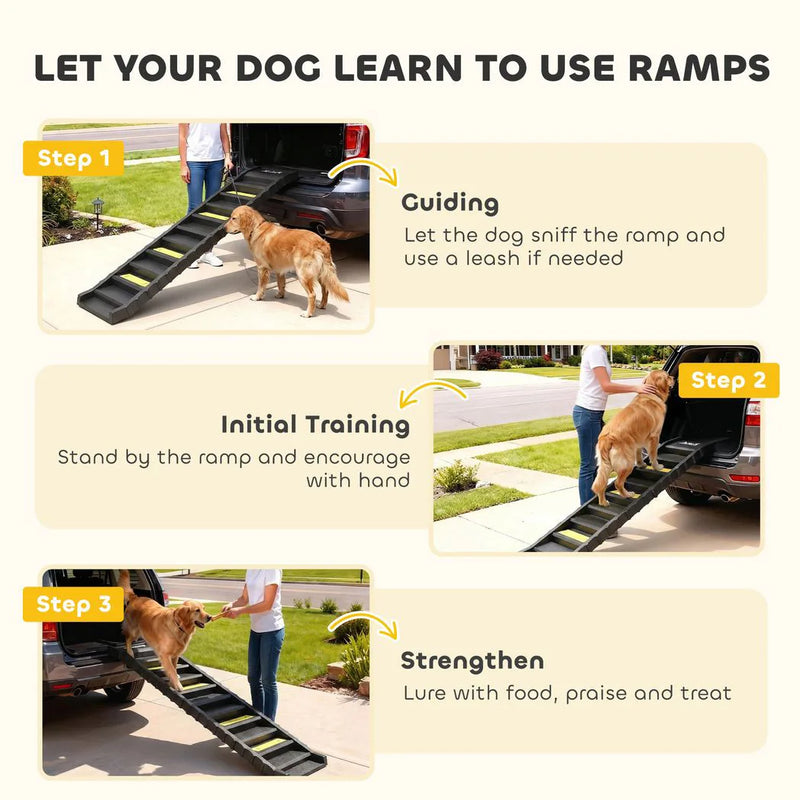 PawHut Dog Car Ramp with Anti-Slip Steps, 10-Steps Pet Stairs for Pets to Access Cars and High Beds, Black