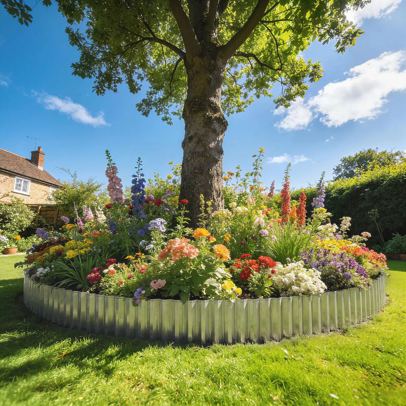 Outsunny Metal Garden Edging Border, 8 in x 21.3 ft Corrugated Heavy Duty Galvanised Steel Lawn Edging, Silver Tone