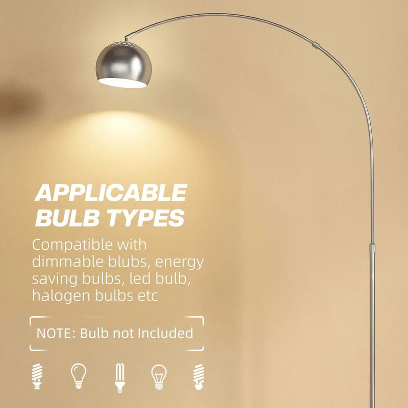 HOMCOM Arc Floor Lamp for Living Room, Modern Adjustable Standing Lamp with Faux Black Marble Base Silver Tone