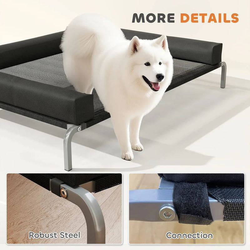 PawHut Elevated Dog Bed with Removable Bolsters, Raised Dog Bed for Large Breeds, Portable Indoor & Outdoor Pet Cots, Black