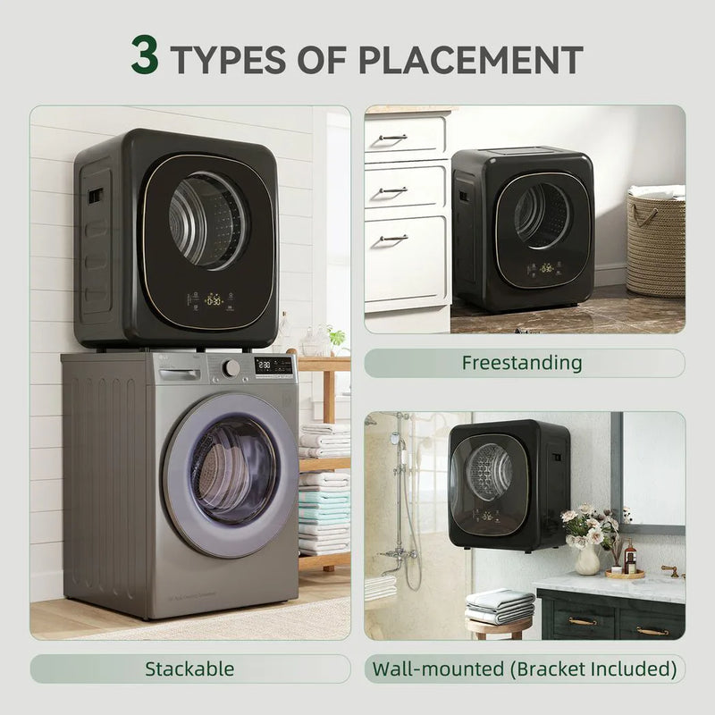 HOMCOM 4kg Vented Tumble Dryer with 5 Drying Mode, 800W Compact Freestanding Front Tumble Dryer, Black