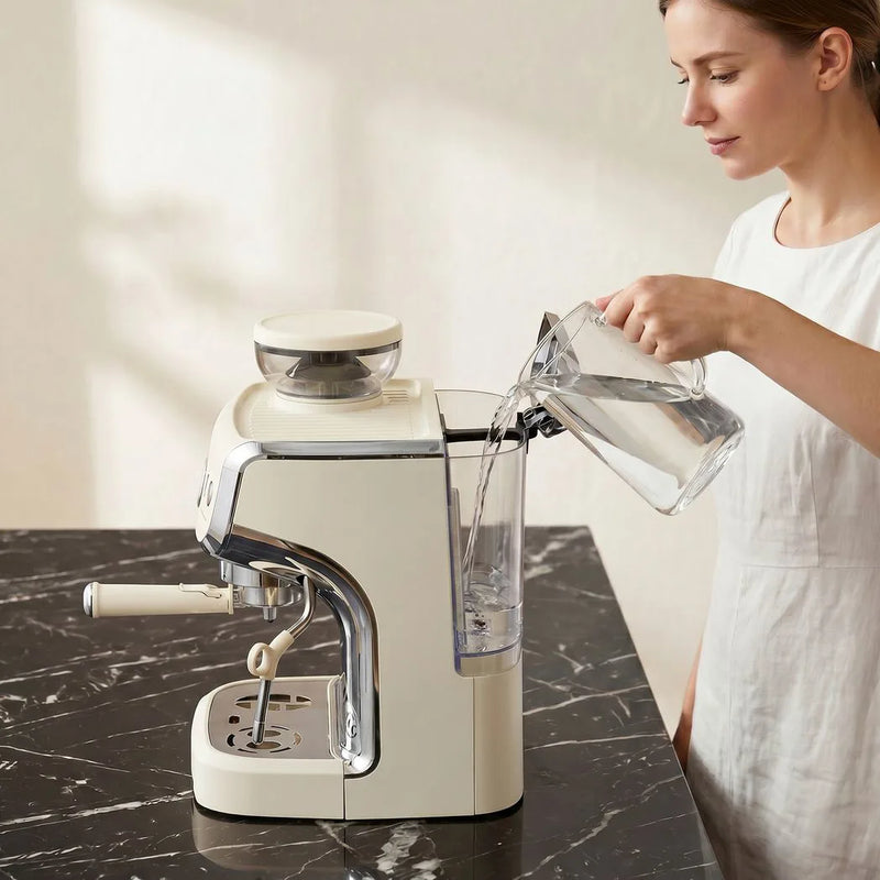 HOMCOM 15 Bar Coffee Machine, with Adjustable Grind, Steamer and Accessories - Cream White