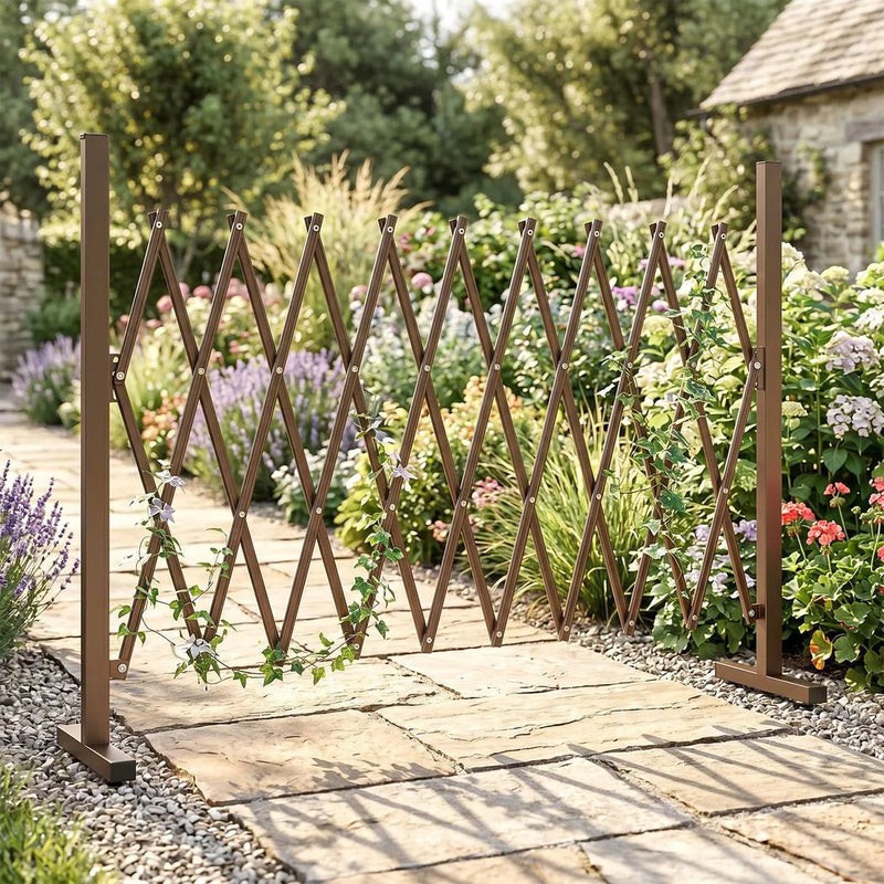 Outsunny Expanding Trellis Fence, Freestanding Movable Fence, Foldable Garden Screen Panel, 250 x 103.5 cm, Dark Brown