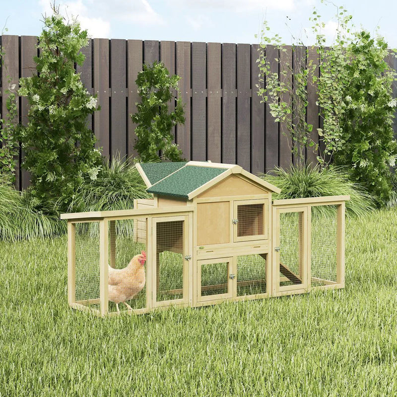 PawHut Large Chicken Coop, Wooden Outdoor Chicken Cage Poultry Hen House with Nesting Box