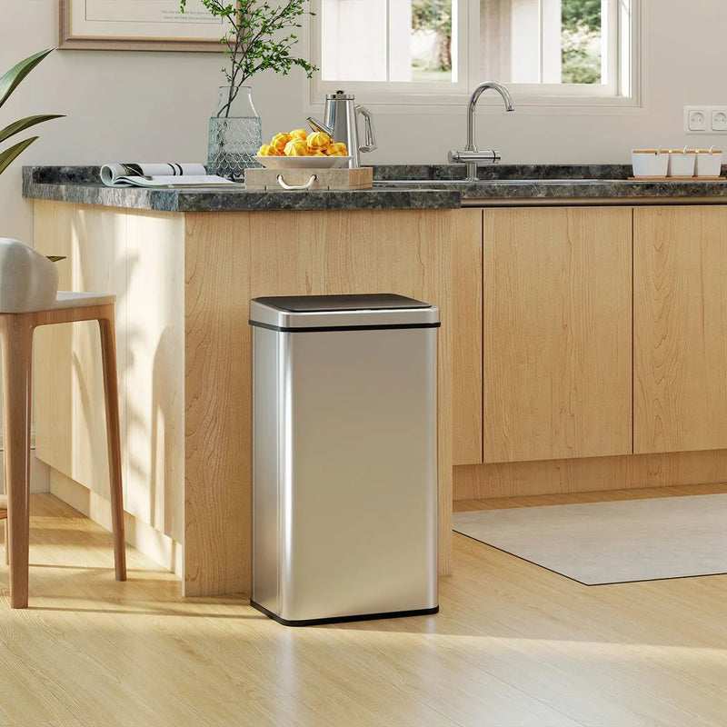 HOMCOM 50L Sensor Bin with Soft-Close Lid, Stainless Steel Automatic Touchless Motion Sensor Kitchen Bin, Silver Tone