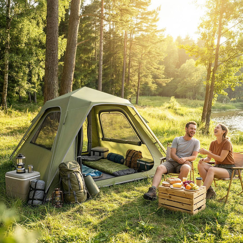 Outsunny Pop Up Tent 3000mm Waterproof Camping Tents with Mesh Windows 2-3 People Green