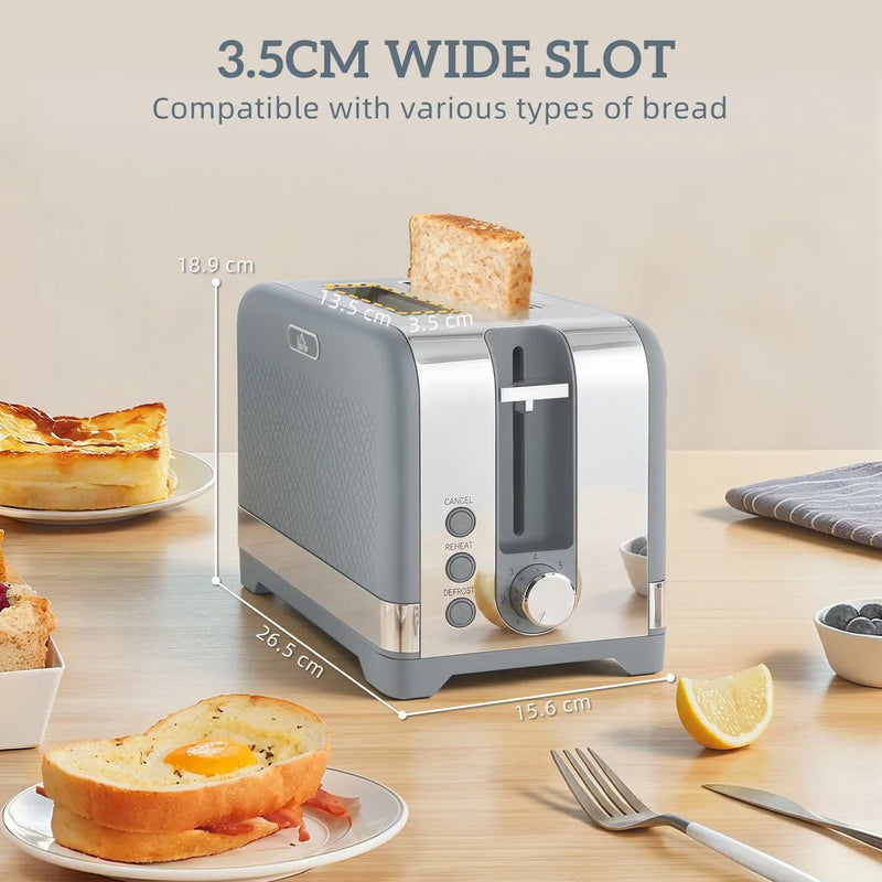 HOMCOM Sleek Textured Kettle and Toaster Set - Grey