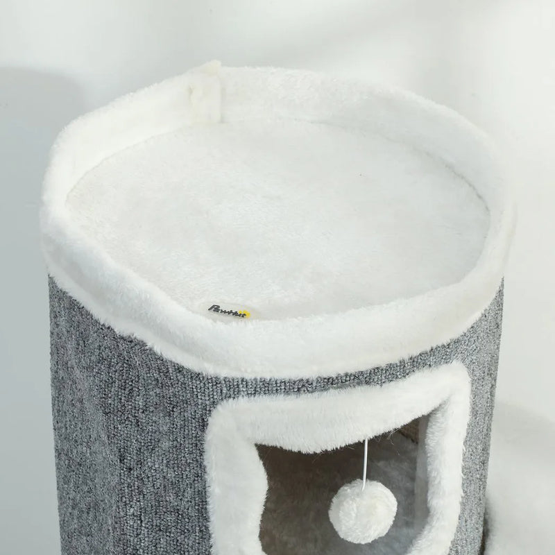 PawHut 101 cm Cat Tree with Sisal Scratching Posts, 3 Barrel Condos, 3 Platforms, for Indoor Cats to Rest and Play