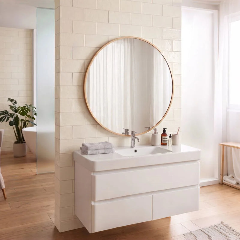 HOMCOM 61cm Decorative Wall Mirror for Bedroom Living Room, Modern Round Bathroom Mirror for Home Decor, Gold Tone