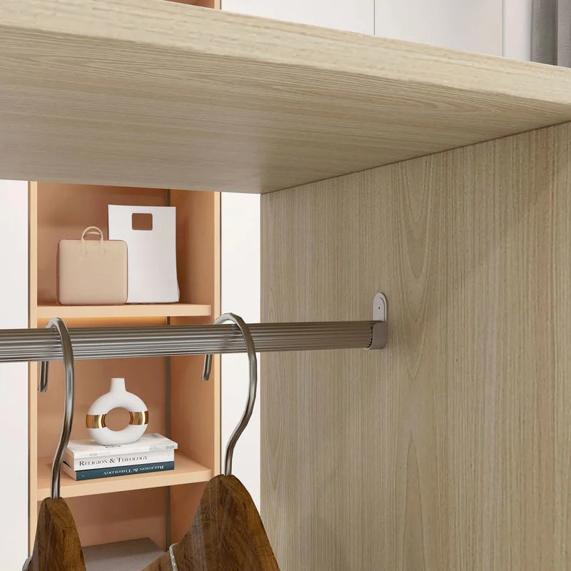 HOMCOM Open Wardrobe Double Mobile Storage Shelves Organizer W/6 Wheels-Natural