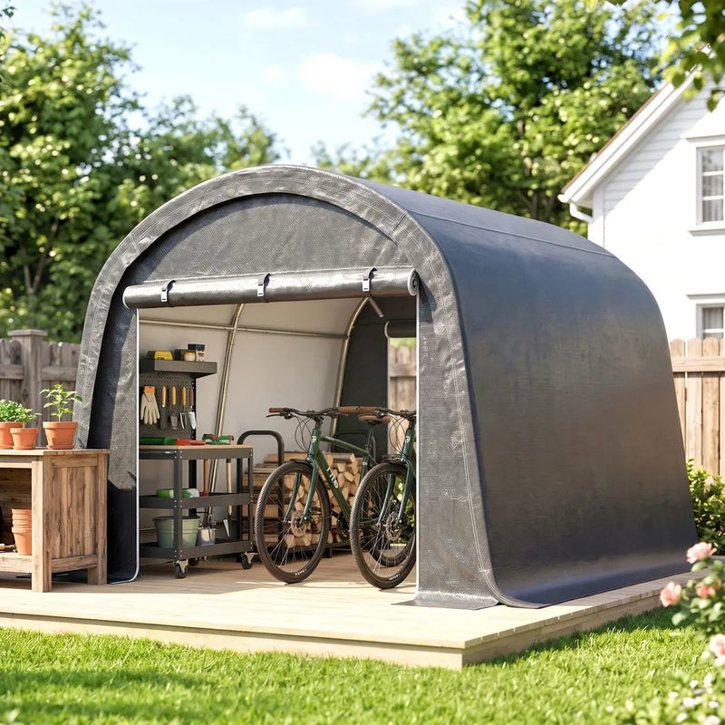Outsunny 3 x 3(m) Garden Storage Tent, Heavy Duty Outdoor Shed with 2 Doors, Waterproof Portable Shed Tent Shelter with Galvanised Steel Frame for Bike, Motorcycle, Garden Tools, Grey