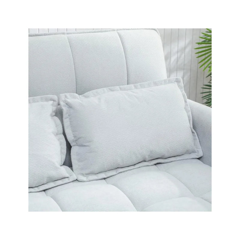 HOMCOM 2 Seater Sofa Bed, 3-in-1 Convertible Sleeper Sofa with Click-clack Adjustable Backrest and 2 Pillows, Light Grey