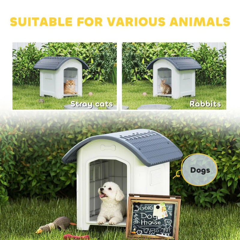 PawHut Outdoor Dog Kennel, Plastic Dog House with Removable Floor, Waterproof Roof, Raised Floor, 71 x 60 x 63 cm