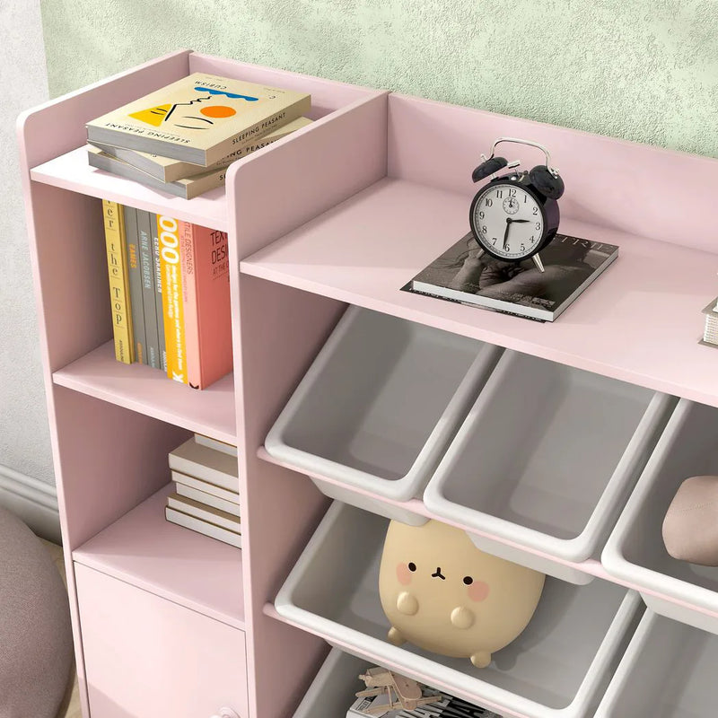 AIYAPLAY Kids Toy Organizers and Storage with 8 Removable Storage Bins and Bookshelf, Pink
