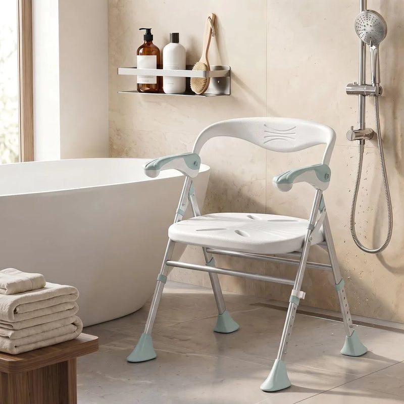 HOMCOM Foldable Shower Chair with Flip-Up Armrests, Shower Stool with Adjustable Height, Tool-Free Assembly, 136 kg