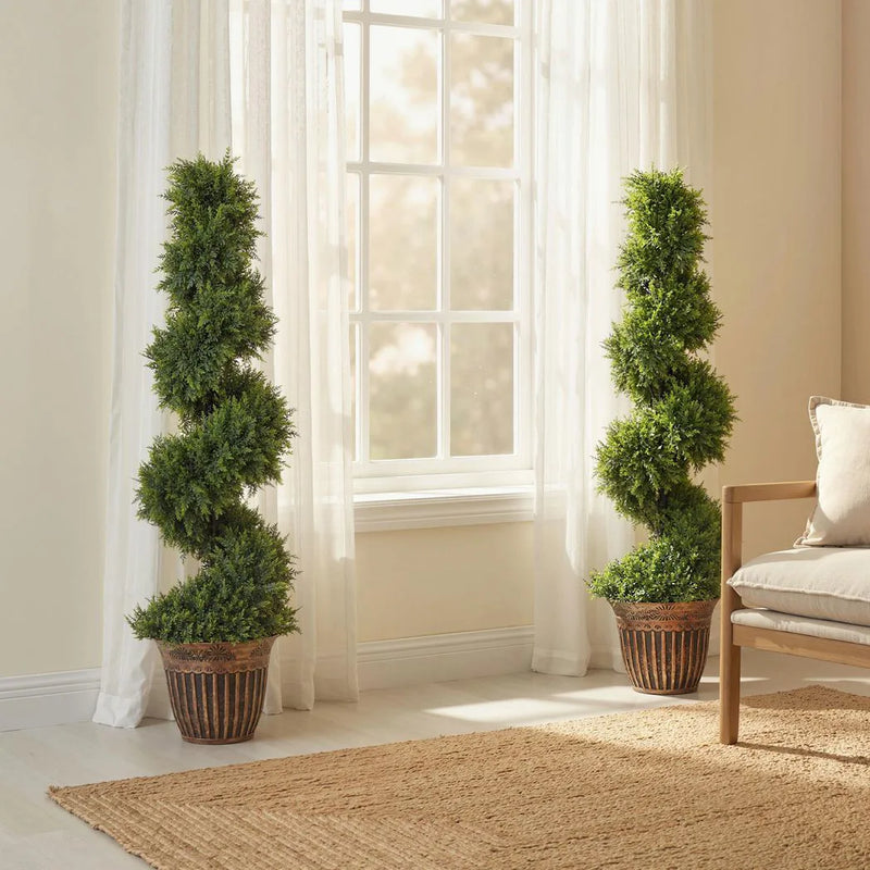 HOMCOM Set of 2 Artificial Plants, Topiary Spiral Cypressd Trees with Pot, for Home Indoor Outdoor Decor, 120cm