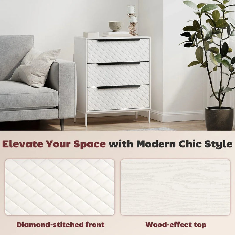 HOMCOM Chest of Drawers, Dresser with 3 Fabric Drawers and Aluminium Handles - White