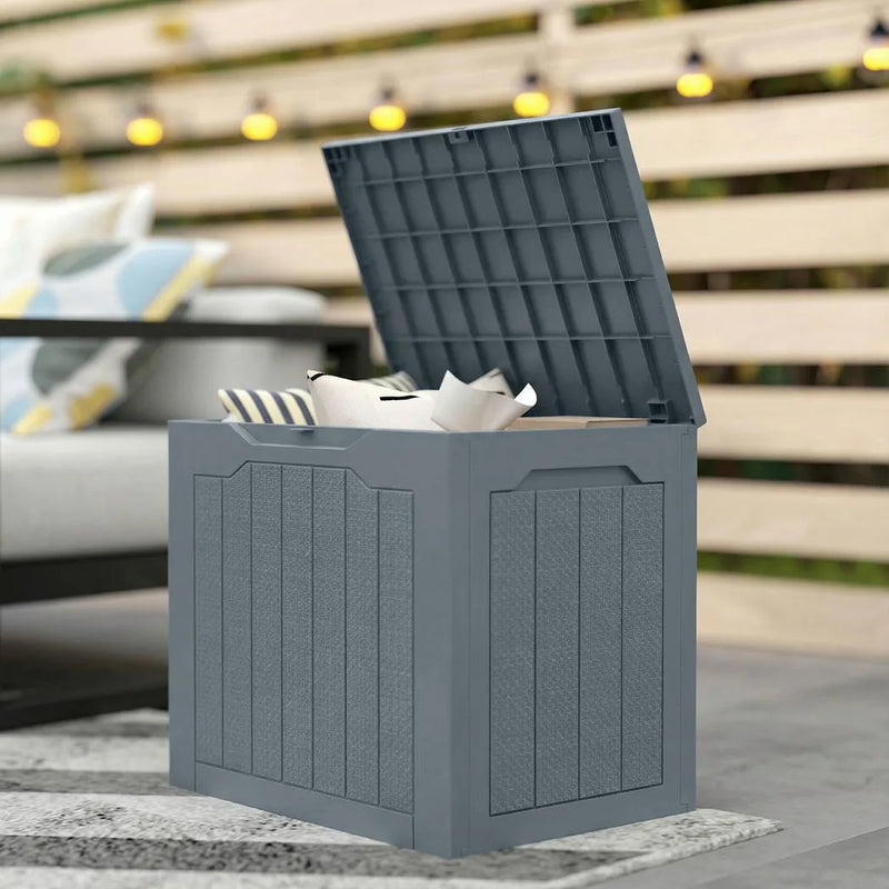 Outsunny 97L Plastic Garden Storage Box, Outdoor Storage Box with Handles, Waterproof Outdoor Storage Container, Light Grey