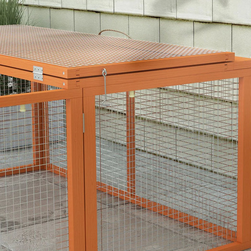 PawHut Wooden Folding Rabbit Hutch, for 2-3 Rabbits - Orange