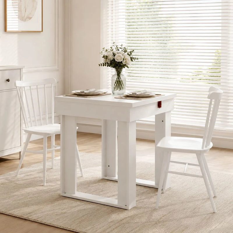 HOMCOM Folding Dining Table Under-Table Storage Extendable Kitchen Table Steel Rail White