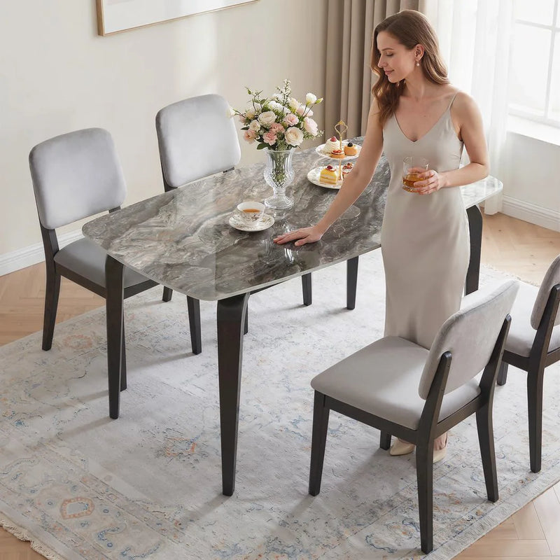 HOMCOM Dining Table for 4, Modern Kitchen Table with Sintered Stone Tabletop, Metal Legs, Brown