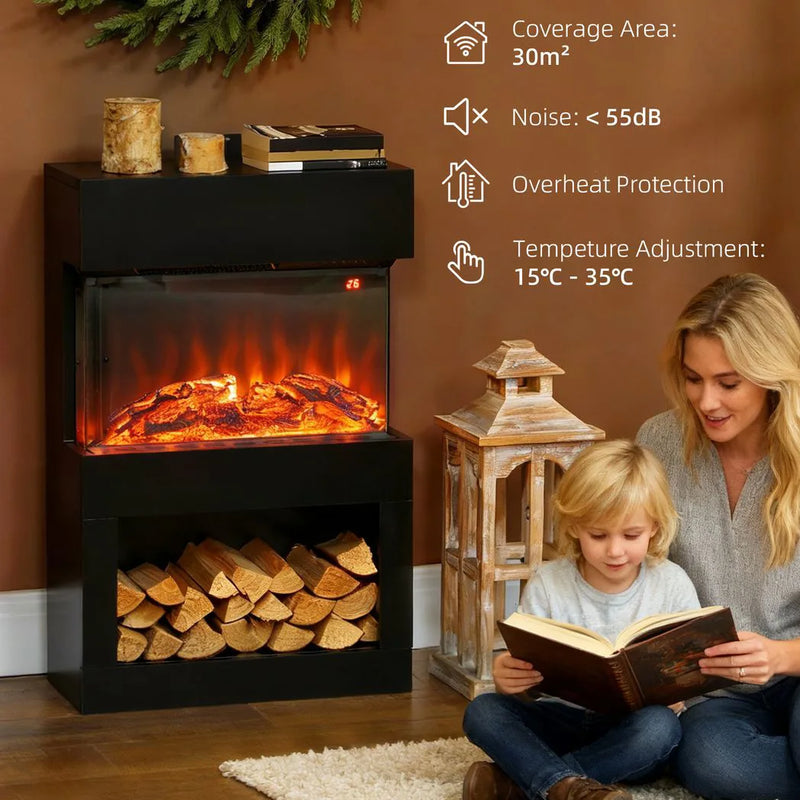 HOMCOM 19" Electric Fireplace with Surround, 3D Flame Effect, 6 Colours & 3 Brightness Levels, 1000W/2000W Black Electric Fire and Mantel Reach up to 30? Space with Remote & Timer, 3 Sided View