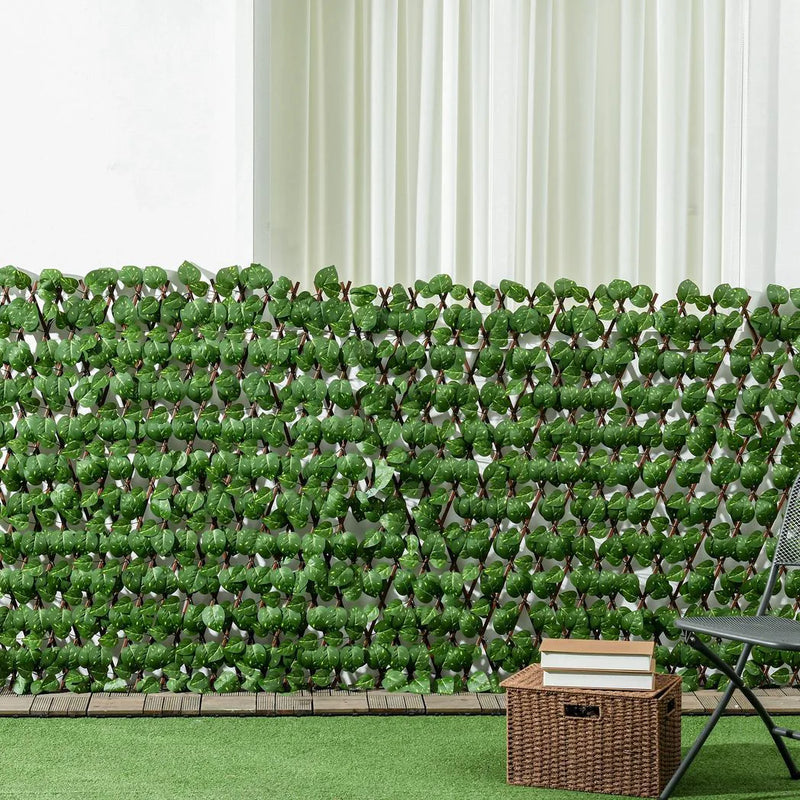 Outsunny Set of 2 Expandable Artificial Trellis Hedges ? Realistic Leaf Privacy Screen, 2 x 1 m