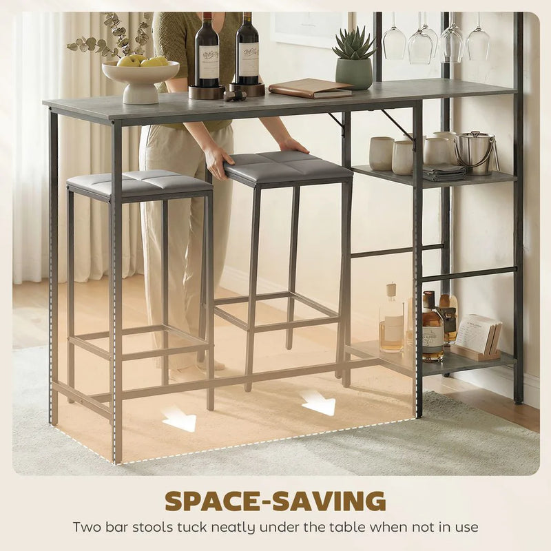 HOMCOM 3 Piece Breakfast Bar Table and Stools Set, Washed Grey