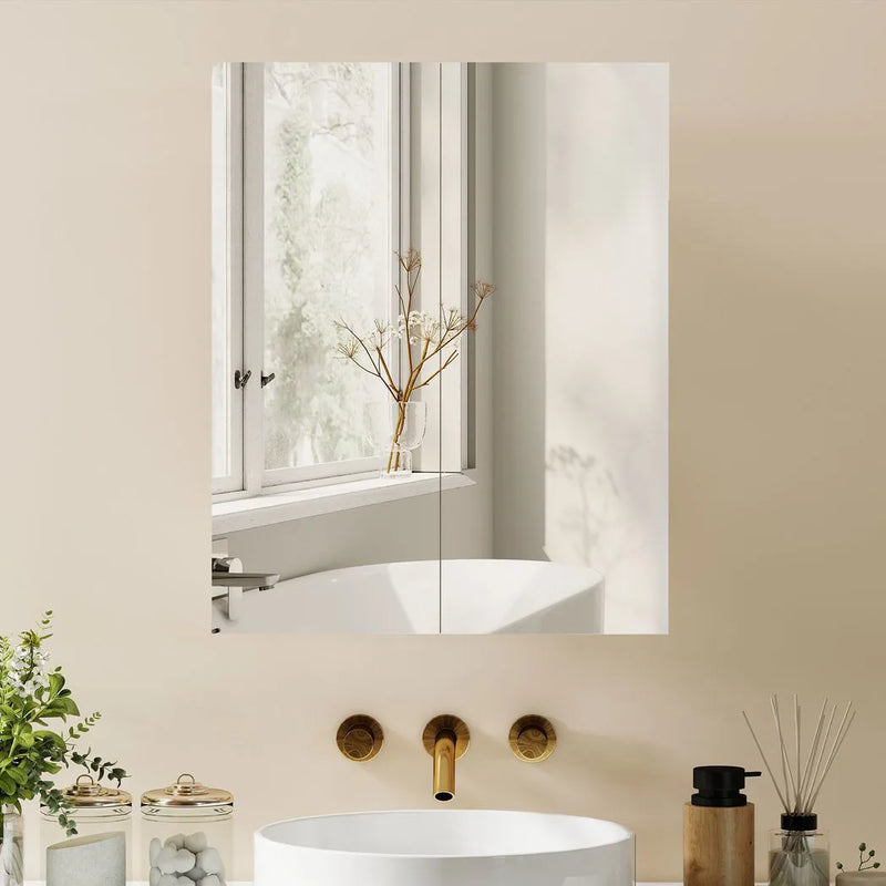 HOMCOM Wall Mounted Bathroom Mirror Storage Cabinet w/ Door Adjustable Shelf, White
