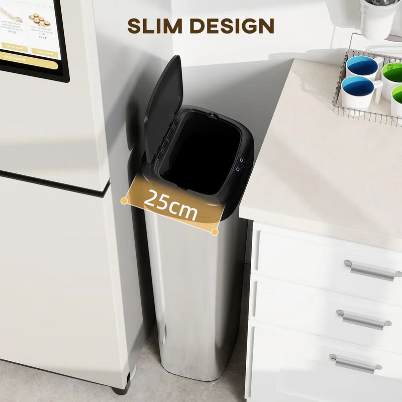 HOMCOM 50L Stainless Steel Sensor Bin - Silver Tone