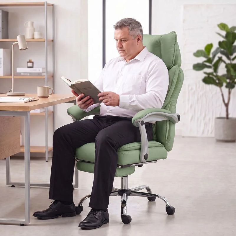 HOMCOM Executive Office Chair, PU Big and Tall Office Chair 180 kg with Wide Seat, Reclining, Lumbar Support, Light Green