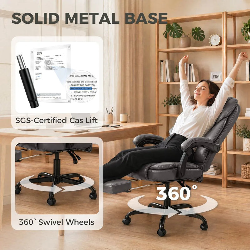 HOMCOM Executive Home Office Chair Reclining Function Footrest Computer Desk Chair High Back, Grey