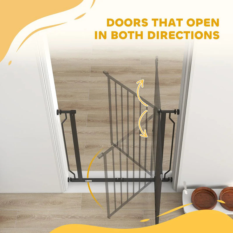 PawHut Extra Wide Dog Gate, with Door Pressure, for Doorways, Hallways, Staircases - Black