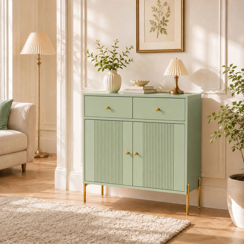HOMCOM Modern Sideboard, Sideboard Storage Cabinet with 2 Drawers and Adjustable Shelf for Living Room, Light Green