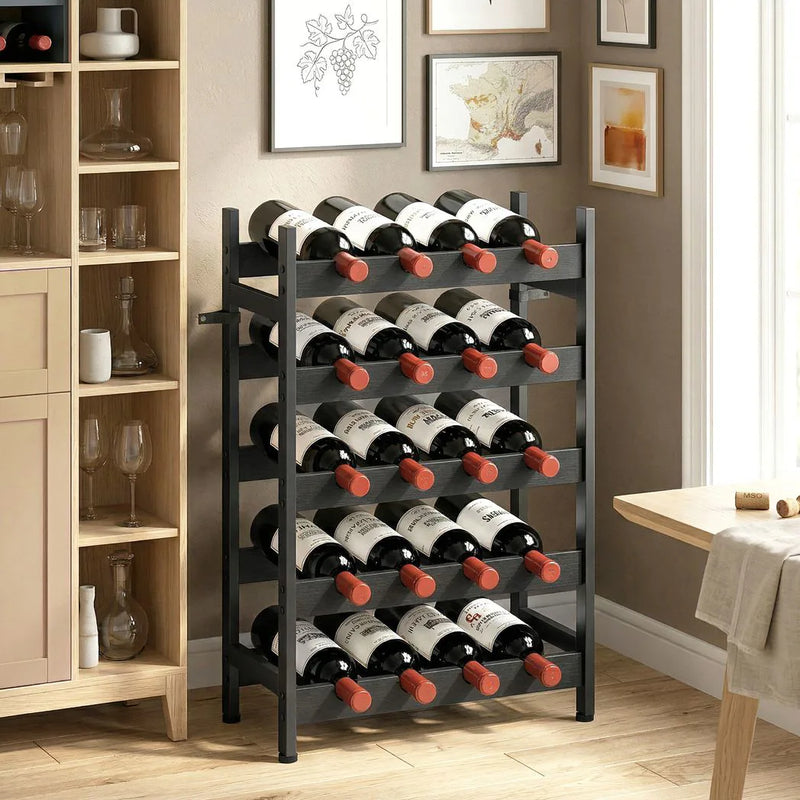HOMCOM Wine Rack Freestanding Industrial Liquor Cabinet 5-Tier 20 Bottles Bar Stand with Adjustable Feet, Black