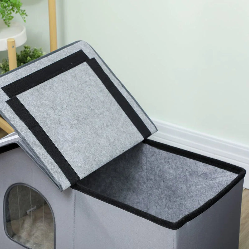 PawHut Outdoor Cat House, Weather Resistant Feral Cat Cave with Elevated Base and Cushion for Winter, Grey