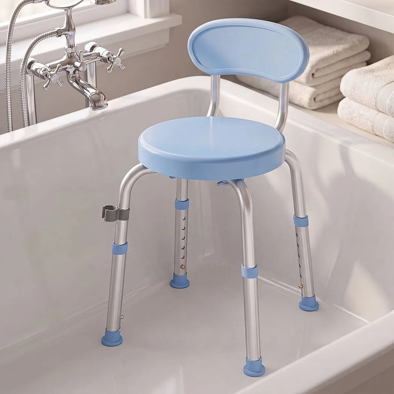 HOMCOM 360° Swivel Shower Stool with Aluminium Frame, 5-Level Adjustable Height, Backrest, Non-Slip Shower Chair for Elderly