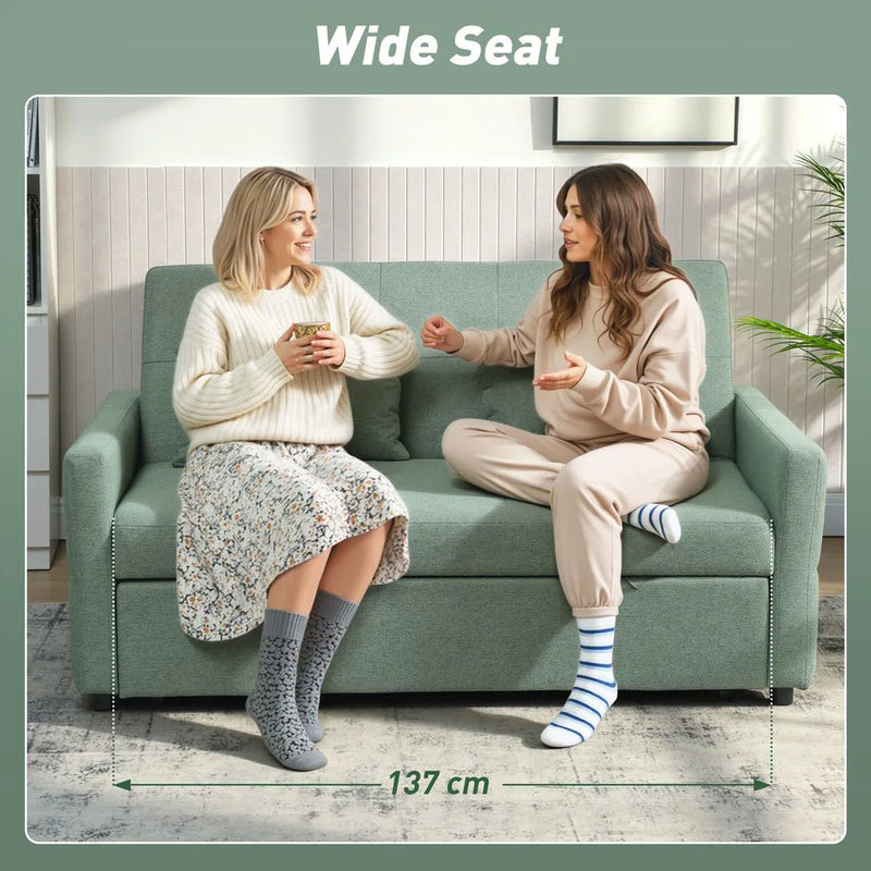 HOMCOM Three-Way 2 Seater Sofa Bed with Three-position back and Two Soft Pillows - Green