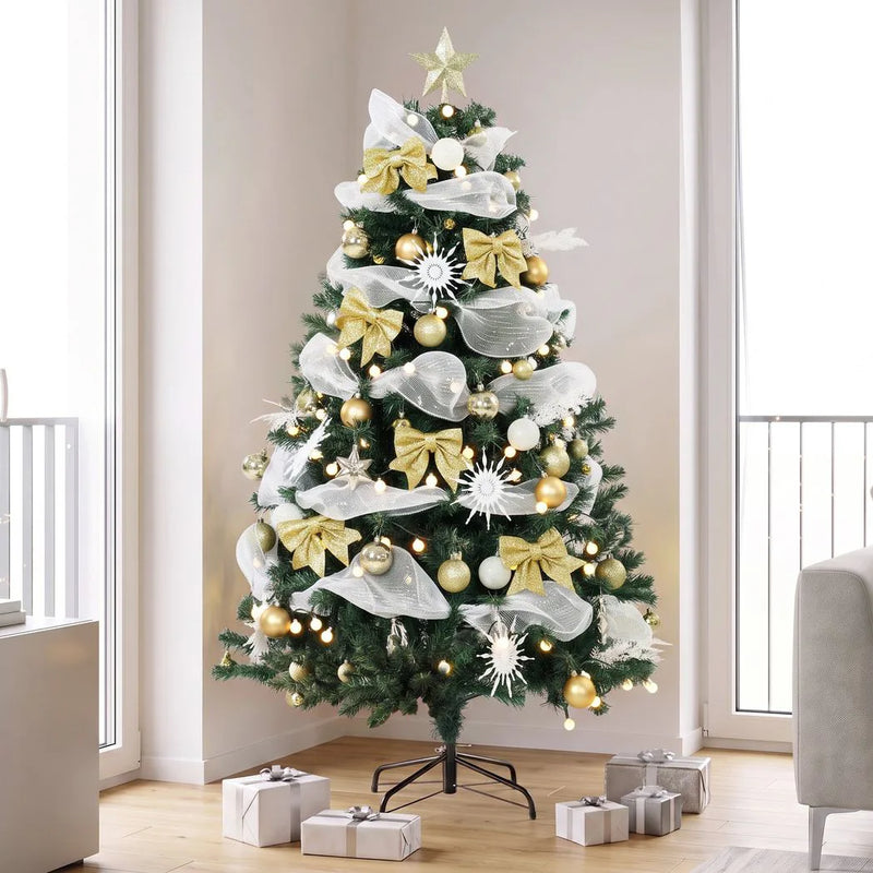 HOMCOM 5ft Pre-Lit Christmas Tree with 150 LED Lights, Artificial Xmas Tree with 8 Lighting Modes, 450 Tips, Remote, Green