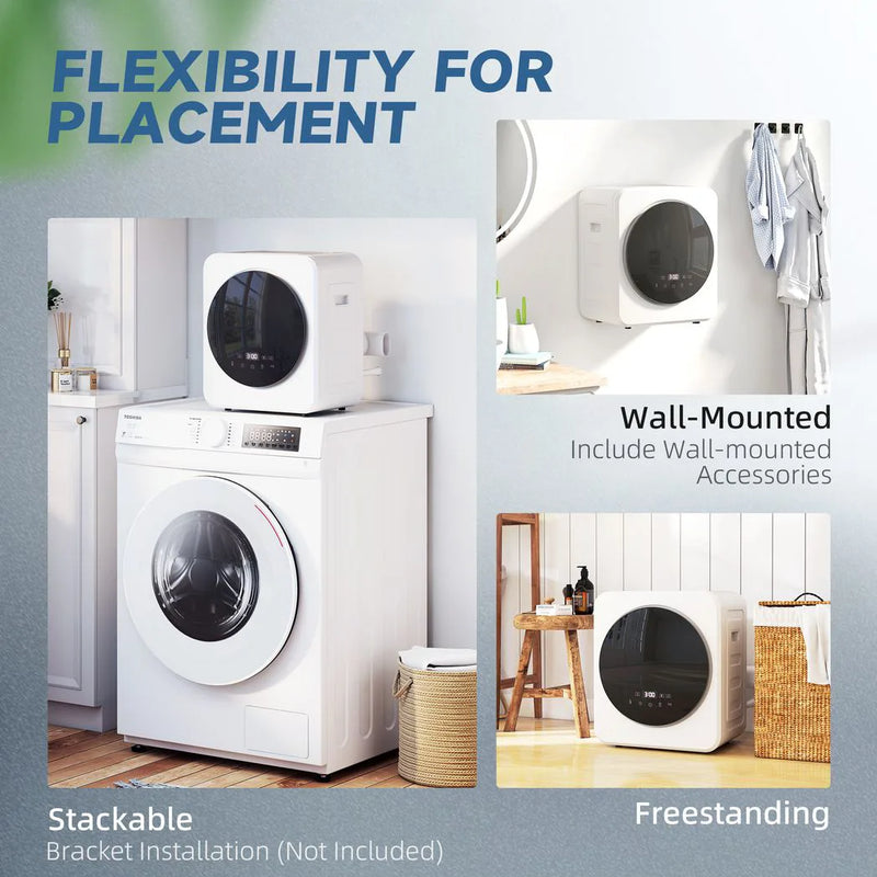 HOMCOM Vented Tumble Dryer, 4 kg Front Tumble Dryer with Stainless Steel Tub, 800W Compact Freestanding, White