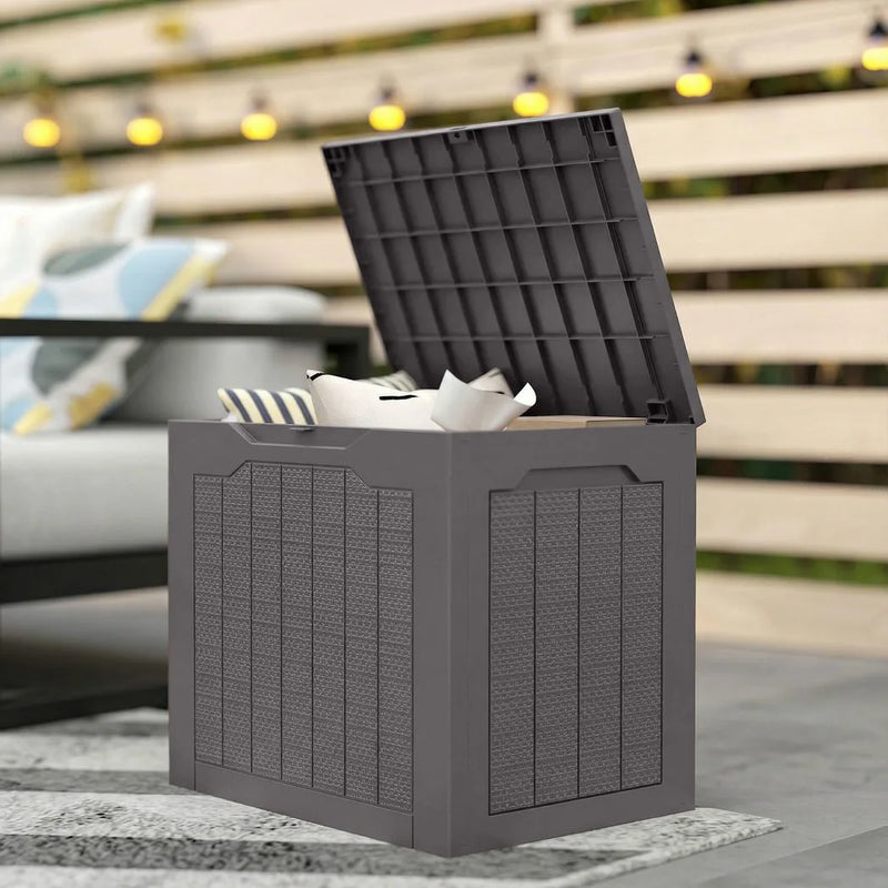 Outsunny 97L Plastic Garden Storage Box, Outdoor Storage Box with Handles, Waterproof Outdoor Storage Container, Brown
