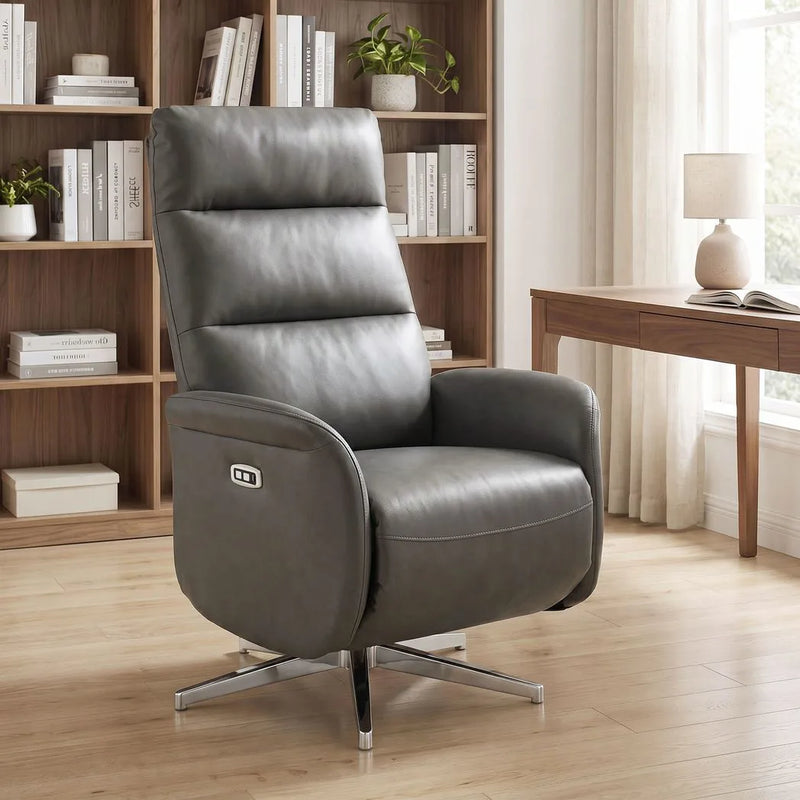 HOMCOM Power Recliner Chair, Swivel Electric Reclining Chair with Type C?, Recliner Armchair with Footrest, Dark Grey