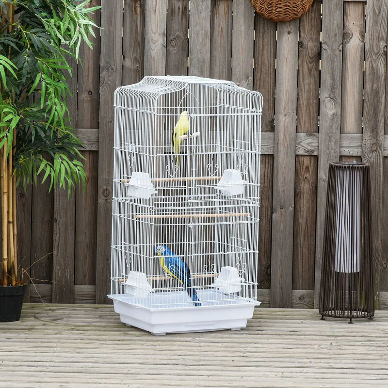 PawHut Large Metal Bird Cage with Perches, Food Bowls, Swing, for Budgies, Parakeets, White