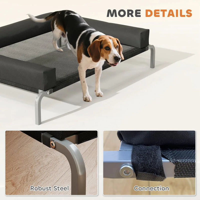 PawHut Elevated Dog Bed with Removable Bolsters, Raised Dog Bed for Medium Breeds, Portable Indoor & Outdoor Pet Cots, Black