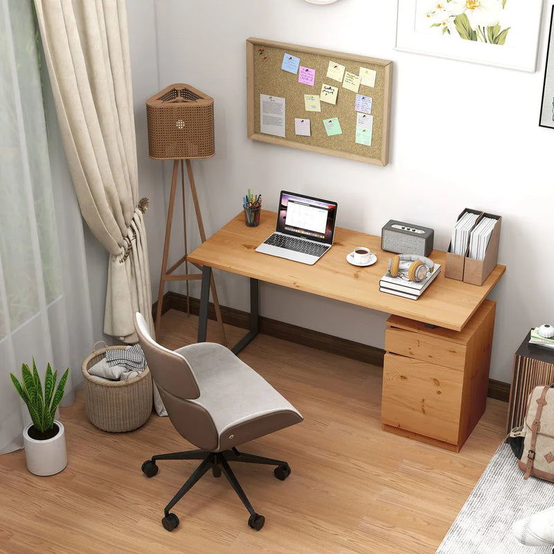 HOMCOM Computer Desk, Writing Desk with Cabinet, Drawer, Metal Legs, Work Table for Home Office Study, Natural Wood Finish